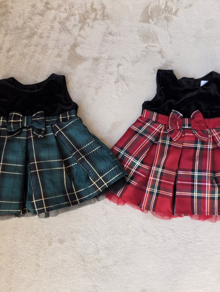Children's Place Plaid Velour Fit & Flare Dress Red & Green 6-9m, 9-12m